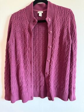 L.L.Bean Cable Knit Cardigan Sweater Pink/ Purple Cotton Cottagecore S